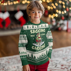 Funny Sagging But Still Gagging Xmas Frog Ugly Christmas Sweater Funny Cringe Meme Gag Humor TS11 Forest Green Beige Print Your Wear