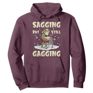 Funny Sagging But Still Gagging Christmas Frog Hoodie Funny Cringe Meme Gag Humor TS11 Maroon Print Your Wear
