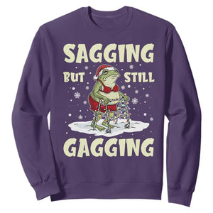 Funny Sagging But Still Gagging Christmas Frog Sweatshirt Funny Cringe Meme Gag Humor TS11 Purple Print Your Wear