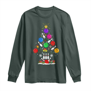 Funny Bowling Christmas Tree Lights Xmas Bowler Long Sleeve Shirt TS11 Dark Forest Green Print Your Wear