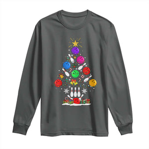 Funny Bowling Christmas Tree Lights Xmas Bowler Long Sleeve Shirt TS11 Dark Heather Print Your Wear