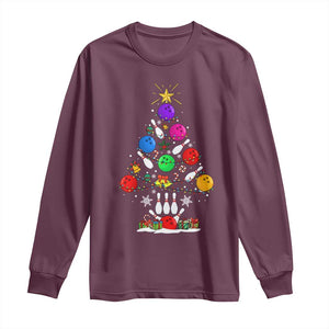 Funny Bowling Christmas Tree Lights Xmas Bowler Long Sleeve Shirt TS11 Maroon Print Your Wear