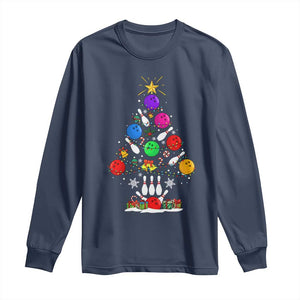 Funny Bowling Christmas Tree Lights Xmas Bowler Long Sleeve Shirt TS11 Navy Print Your Wear