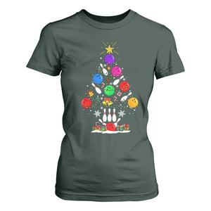 Funny Bowling Christmas Tree Lights Xmas Bowler T Shirt For Women TS11 Dark Forest Green Print Your Wear