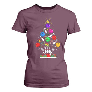Funny Bowling Christmas Tree Lights Xmas Bowler T Shirt For Women TS11 Maroon Print Your Wear