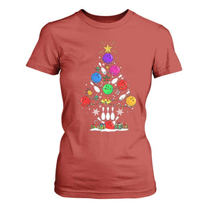 Funny Bowling Christmas Tree Lights Xmas Bowler T Shirt For Women TS11 Red Print Your Wear