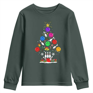 Funny Bowling Christmas Tree Lights Xmas Bowler Youth Sweatshirt TS11 Dark Forest Green Print Your Wear