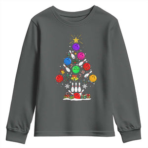 Funny Bowling Christmas Tree Lights Xmas Bowler Youth Sweatshirt TS11 Dark Heather Print Your Wear