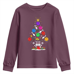 Funny Bowling Christmas Tree Lights Xmas Bowler Youth Sweatshirt TS11 Maroon Print Your Wear