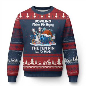 Funny Xmas Bowling Ugly Christmas Sweater Bowling Makes Me Happy The Ten Pin Not So Much TS11 Navy Red Print Your Wear