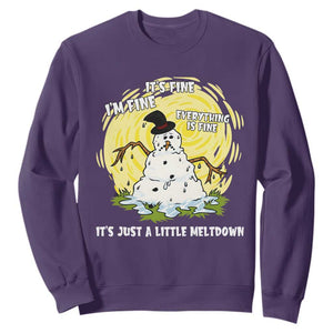Funny It Is Fine I Am Fine Everything Is Fine Its Just A Little Meltdown Sweatshirt Christmas Snowman TS11 Purple Print Your Wear