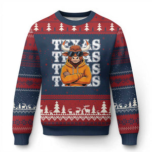 Texas Fan Ugly Christmas Sweater Longhorns Cow Texas Pride Sport Lover TS11 Navy Red Print Your Wear
