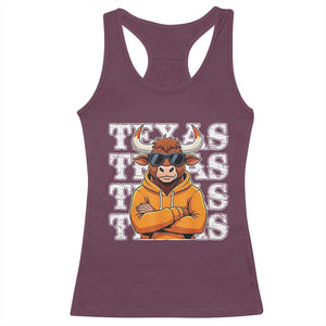 TFL Football Lover Racerback Tank Top Vintage Orange Cow Sunglasses Game Day TS11 Maroon Print Your Wear