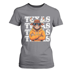 Texas Fan T Shirt For Women Longhorns Cow Texas Pride Sport Lover TS11 Charcoal Print Your Wear