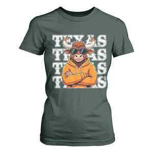 Texas Fan T Shirt For Women Longhorns Cow Texas Pride Sport Lover TS11 Dark Forest Green Print Your Wear