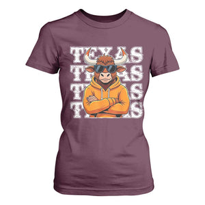 Texas Fan T Shirt For Women Longhorns Cow Texas Pride Sport Lover TS11 Maroon Print Your Wear