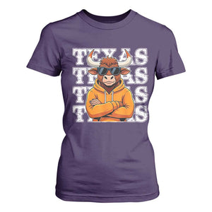 Texas Fan T Shirt For Women Longhorns Cow Texas Pride Sport Lover TS11 Purple Print Your Wear