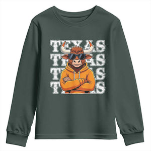 TFL Football Lover Youth Sweatshirt Vintage Orange Cow Sunglasses Game Day TS11 Dark Forest Green Print Your Wear