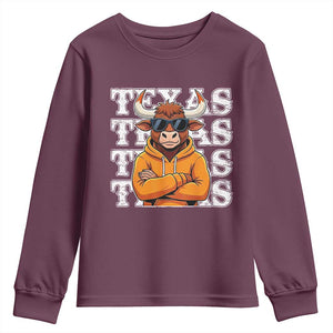 TFL Football Lover Youth Sweatshirt Vintage Orange Cow Sunglasses Game Day TS11 Maroon Print Your Wear