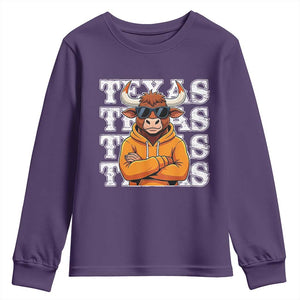 TFL Football Lover Youth Sweatshirt Vintage Orange Cow Sunglasses Game Day TS11 Purple Print Your Wear