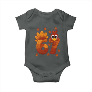 67 Thanksgiving Baby Onesie Funny Turkey Thanksgiving Six Seven Meme TS11 Dark Heather Print Your Wear