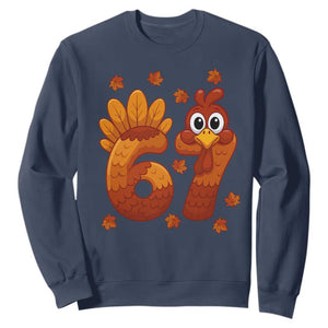 67 Thanksgiving Sweatshirt Funny Turkey Thanksgiving Six Seven Meme TS11 Navy Print Your Wear