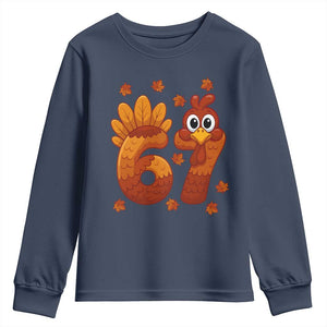67 Thanksgiving Youth Sweatshirt Funny Turkey Thanksgiving Six Seven Meme TS11 Navy Print Your Wear