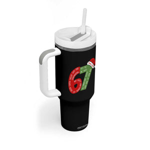 Personalized 67 Christmas Tumbler With Handle Custom Text Rizz Aura Farming Six Seven Meme Gen Alpha TS11 Print Your Wear