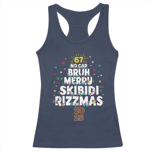 Funny Christmas Six Seven Meme Racerback Tank Top 67 No Cap Bruh Merry Skibidi Rizzmas 2025 TS11 Navy Print Your Wear