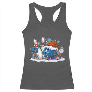 Funny Christmas Bowling Santa Hat Xmas Bowler Racerback Tank Top TS11 Dark Heather Print Your Wear