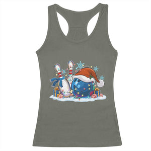 Funny Christmas Bowling Santa Hat Xmas Bowler Racerback Tank Top TS11 Military Green Print Your Wear