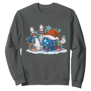 Funny Christmas Bowling Santa Hat Xmas Bowler Sweatshirt TS11 Dark Heather Print Your Wear