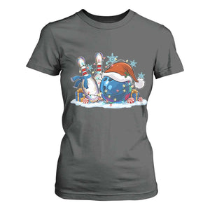 Funny Christmas Bowling Santa Hat Xmas Bowler T Shirt For Women TS11 Dark Heather Print Your Wear