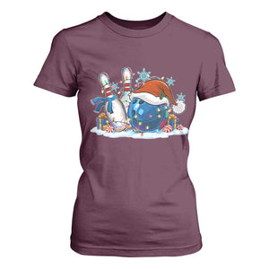 Funny Christmas Bowling Santa Hat Xmas Bowler T Shirt For Women TS11 Maroon Print Your Wear