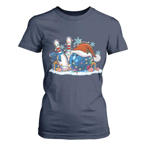 Funny Christmas Bowling Santa Hat Xmas Bowler T Shirt For Women TS11 Navy Print Your Wear