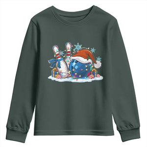 Funny Christmas Bowling Santa Hat Xmas Bowler Youth Sweatshirt TS11 Dark Forest Green Print Your Wear