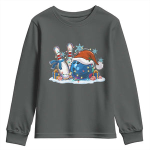 Funny Christmas Bowling Santa Hat Xmas Bowler Youth Sweatshirt TS11 Dark Heather Print Your Wear
