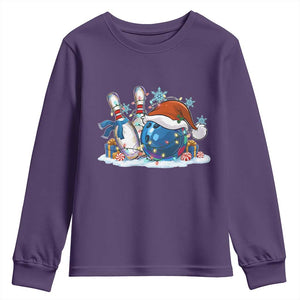 Funny Christmas Bowling Santa Hat Xmas Bowler Youth Sweatshirt TS11 Purple Print Your Wear