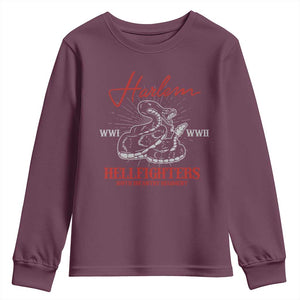 Harlem Hellfighters Youth Sweatshirt 369th Infantry Regiment Black Snake Black History Month TS11 Maroon Print Your Wear