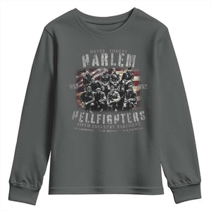 Never Forget Harlem Hellfighters Youth Sweatshirt Vintage American Flag TS11 Dark Heather Print Your Wear