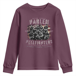 Never Forget Harlem Hellfighters Youth Sweatshirt Vintage American Flag TS11 Maroon Print Your Wear