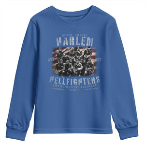Never Forget Harlem Hellfighters Youth Sweatshirt Vintage American Flag TS11 Royal Blue Print Your Wear