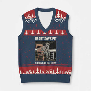 Funny Heart Says Pit Knees Say Balcony V-Neck Knit Sweater Vest Old Skeleton TS11 Navy Red Print Your Wear