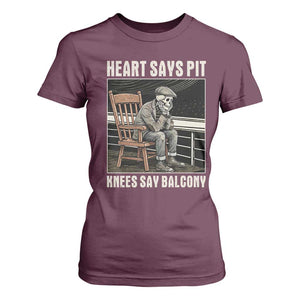 Funny Heart Says Pit Knees Say Balcony T Shirt For Women Old Skeleton TS11 Maroon Print Your Wear