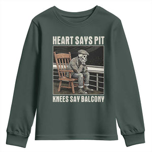 Funny Heart Says Pit Knees Say Balcony Youth Sweatshirt Old Skeleton TS11 Dark Forest Green Print Your Wear