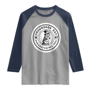 Punxsutawney Phil Groundhog Day Raglan Shirt Funny Woodchuck Day 1887 TS11 Sport Gray Navy Print Your Wear
