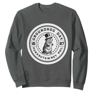 Punxsutawney Phil Groundhog Day Sweatshirt Funny Woodchuck Day 1887 TS11 Dark Heather Print Your Wear