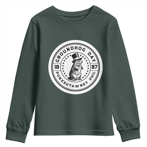 Punxsutawney Phil Groundhog Day Youth Sweatshirt Funny Woodchuck Day 1887 TS11 Dark Forest Green Print Your Wear