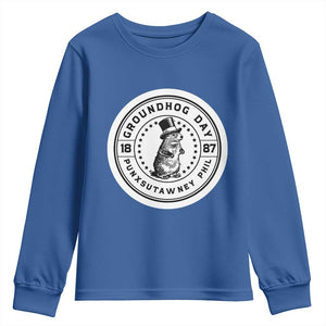 Punxsutawney Phil Groundhog Day Youth Sweatshirt Funny Woodchuck Day 1887 TS11 Royal Blue Print Your Wear