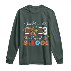 I Survived 67 33 Days Of School Long Sleeve Shirt Funny 100th Days of School 67 Sport Lover TS11 Dark Forest Green Print Your Wear